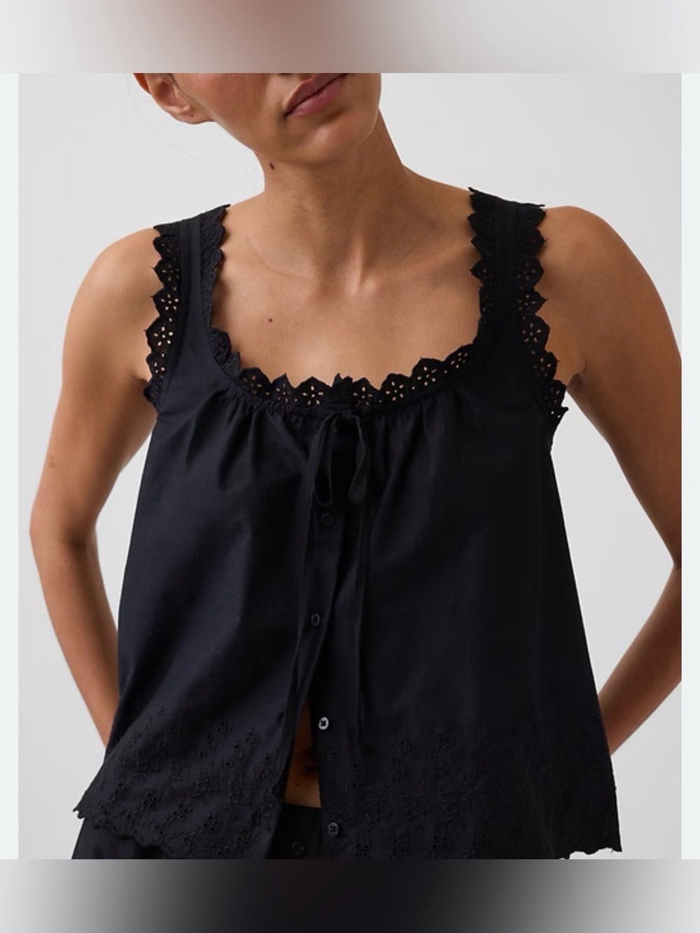 ISO Gap Black Lace-Trim Cotton Sleep Tank - Women Intimates